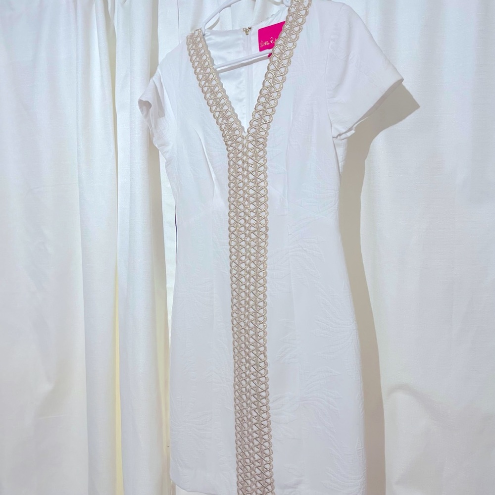 Lily Pulitzer White with Gold Embellishment Shift Dress